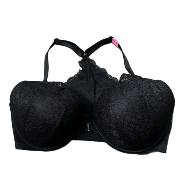 Victorias Secret Pink Date Push Up Padded racerback front closure bra Black 36DD - Picture 1 of 4